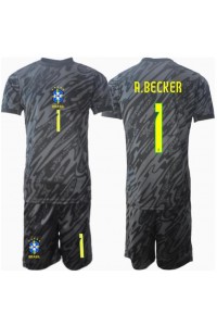 Brasil Alisson Becker #1 Keeper Babyklær Borte Fotballdrakt til barn Copa America 2024 Korte ermer (+ Korte bukser)